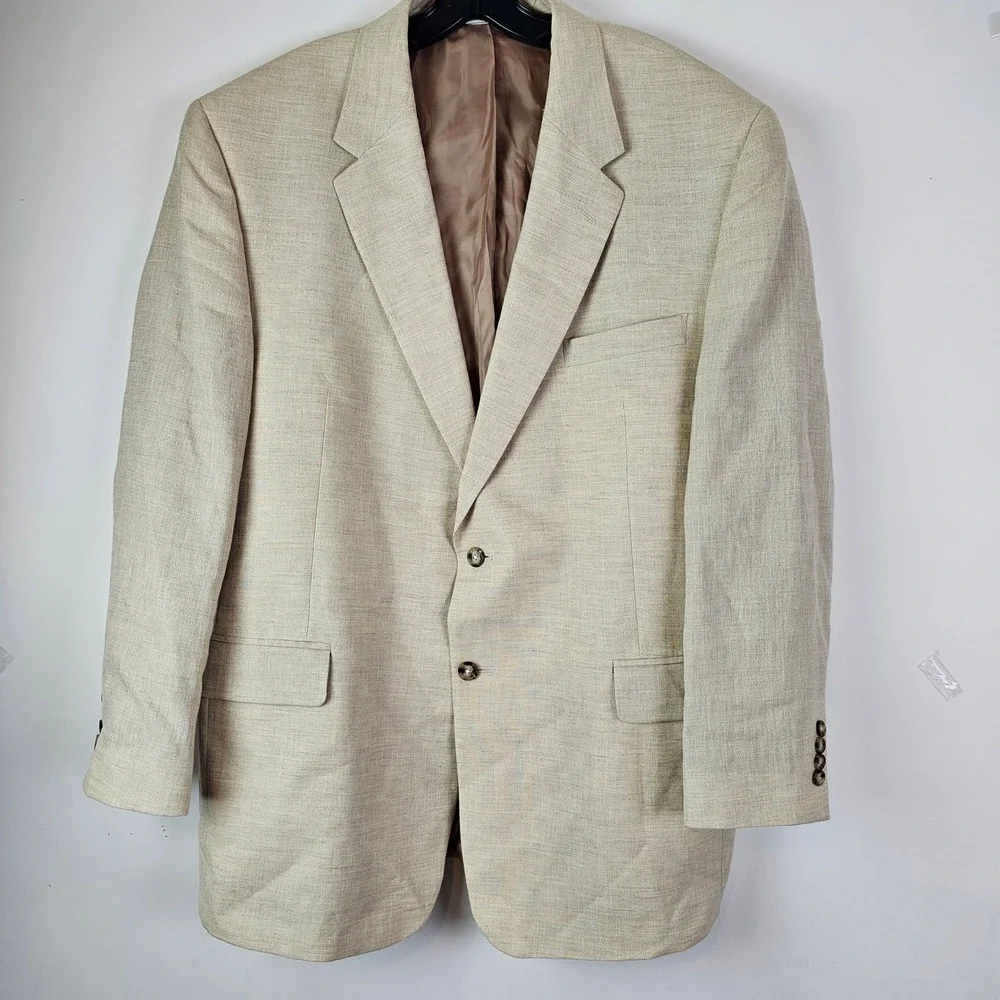 Jos. A. Bank Mens 48R Blazer Linen Wool Blend Tan Sport Coat Two Button Beige